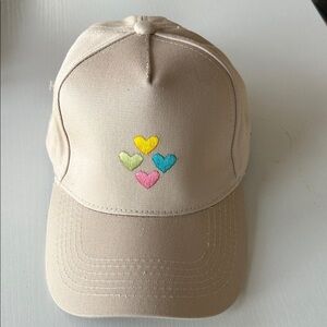 Beige Cap with Colorful Heart Embroidery